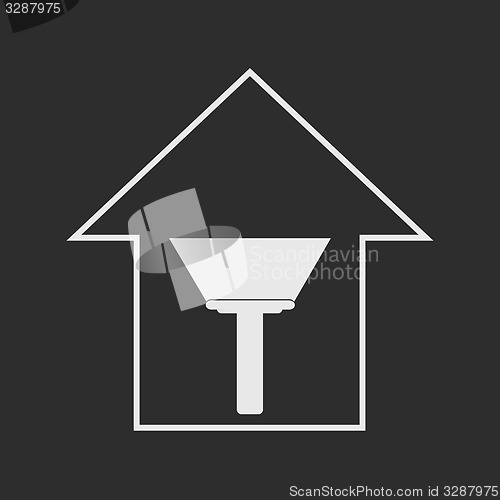 Image of House with paint scraper. White on dark grey