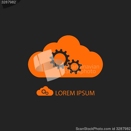 Image of Orange cloud with gear wheels on black background