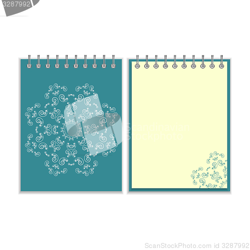 Image of Blue cover notebook with round ornate star pattern