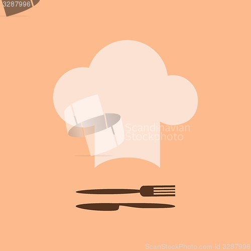 Image of Chef hat and fork with knife
