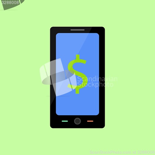 Image of Flat style smart phone with dollar