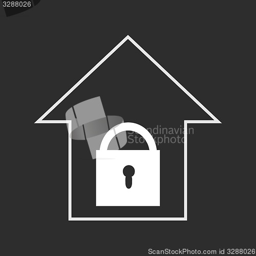 Image of House with lock. White on dark grey