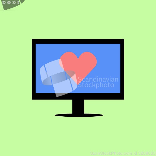 Image of Flat style computer with red heart