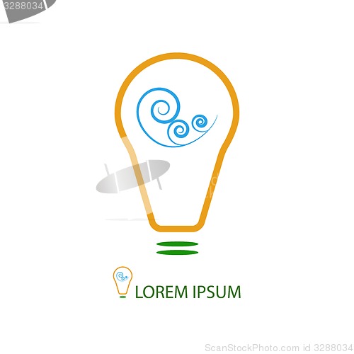 Image of Color bulb with wind sign as eco energy symbol