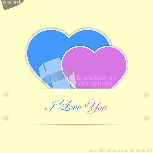 Image of Valentine card with blue and pink hearts