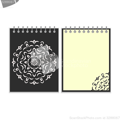 Image of Spiral black cover notebook with round ornate pattern