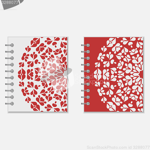 Image of Two red and white notebook covers design