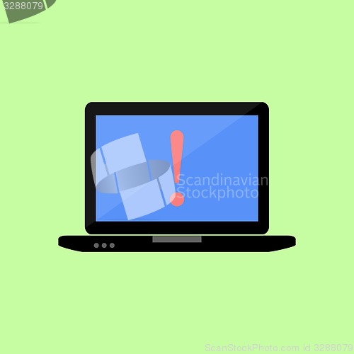 Image of Flat style laptop with warning sign