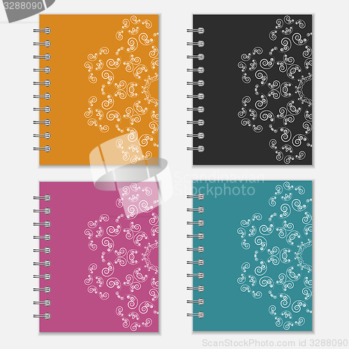 Image of Set of colorful notebook covers with flower design