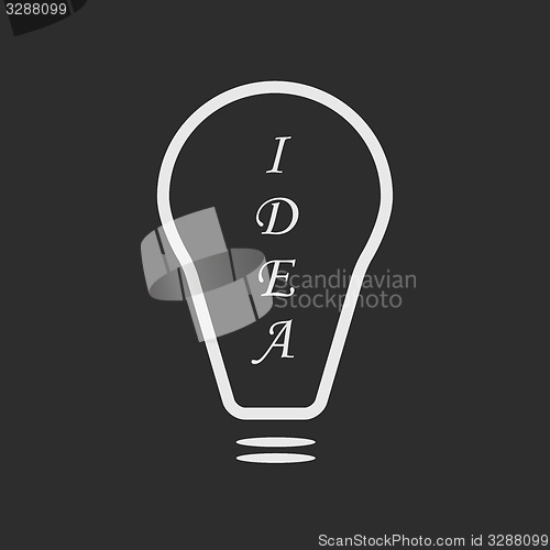 Image of White bulb with idea text on dark grey background