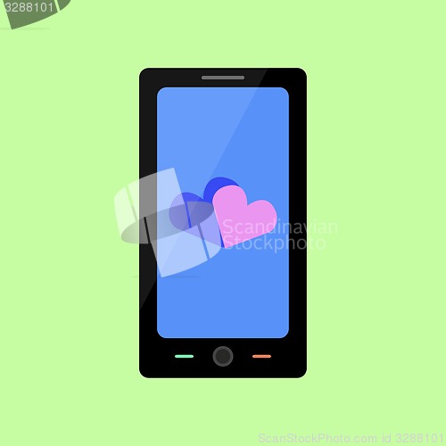 Image of Flat style smart phone with hearts