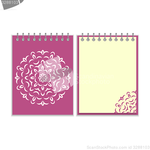 Image of Spiral purple cover notebook with round ornate pattern