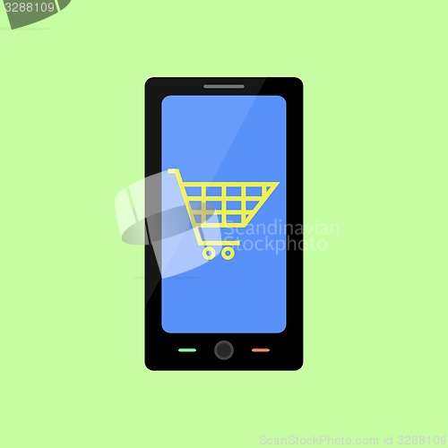 Image of Flat style smart phone with shopping bag