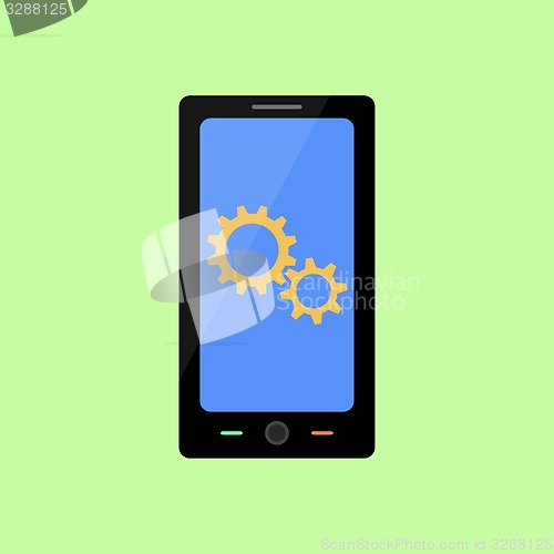 Image of Flat style smart phone with gear wheels