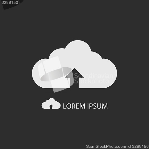 Image of White cloud with uploading sign as logo on dark grey