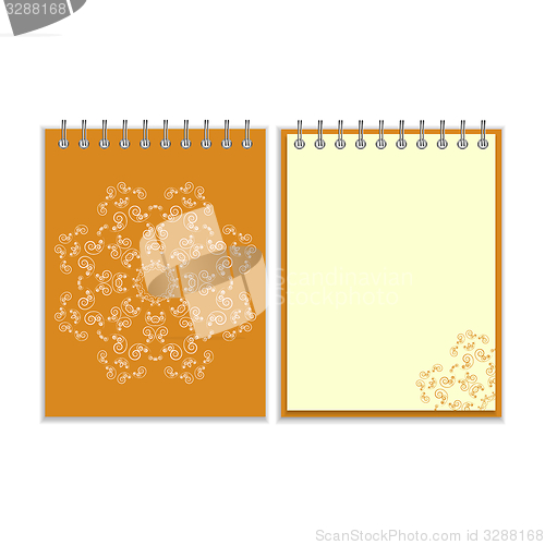 Image of Orange cover notebook with round ornate star pattern