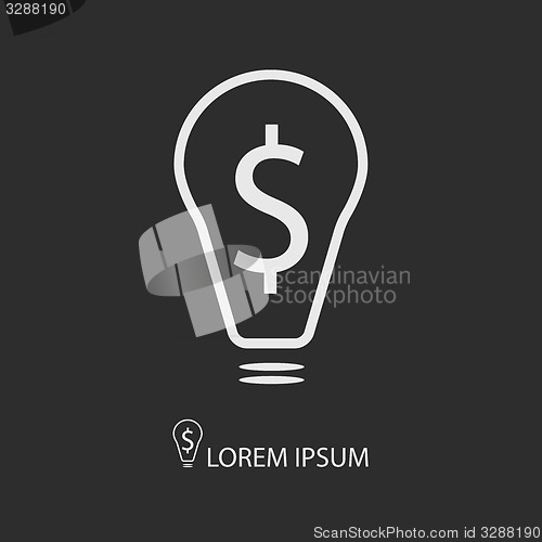 Image of White bulb with dollar on dark grey background