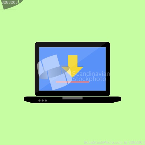 Image of Flat style laptop with upload sign