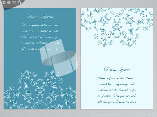 Image of Blue and white flyers with ornate floral pattern