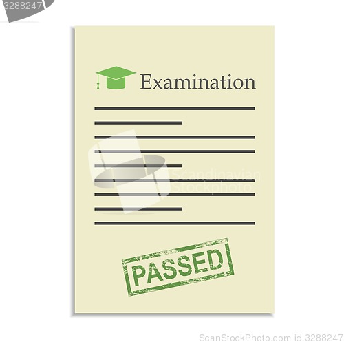 Image of Examination paper with passed stamp 