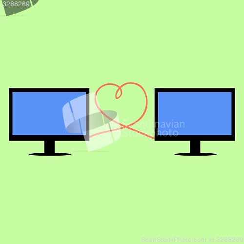 Image of Flat style computers connected with heart