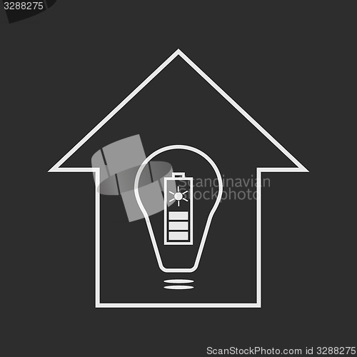 Image of Eco house with solar battery. White on dark grey