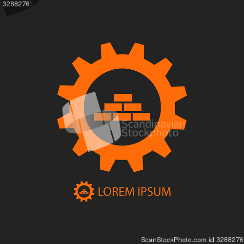 Image of Orange construction logo wih gear wheel and bricks