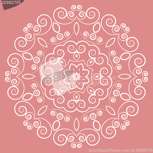 Image of Round lacy white pattern on pink background