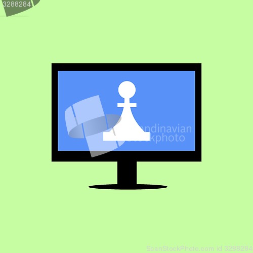 Image of Flat style computer with chess piece