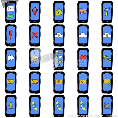 Image of Set of doodle phones with different functions