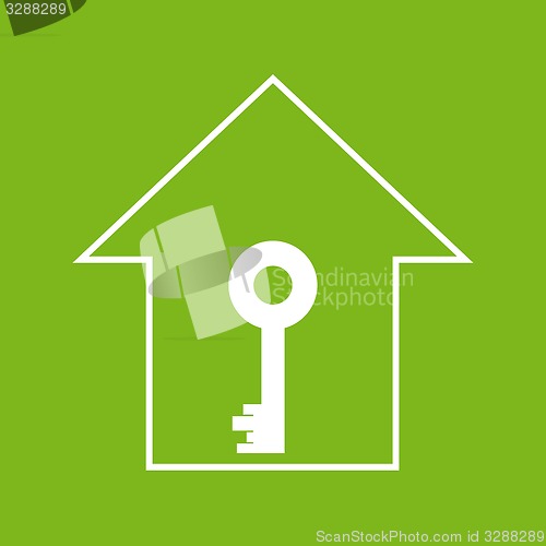 Image of House with key. White on green