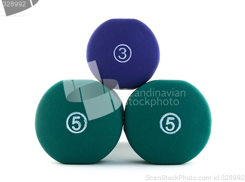 Image of Side view of thee dumbbells