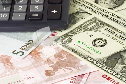 Image of Forex - US and Euro currency pair with calculator

