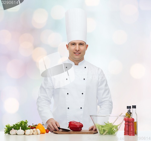 Image of happy male chef cook cooking food