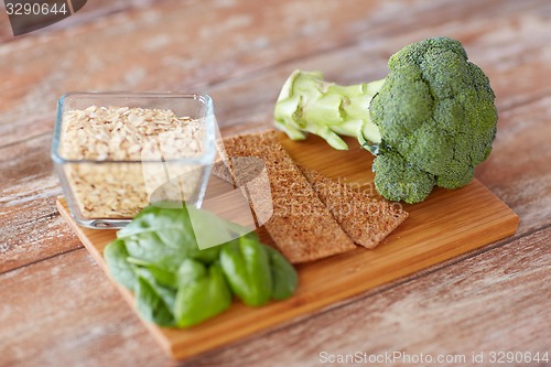 Image of close up of food rich in fiber on wooden table