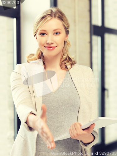 Image of woman with an open hand ready for handshake