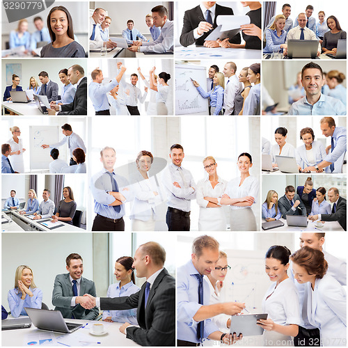 Image of collage with many business people in office