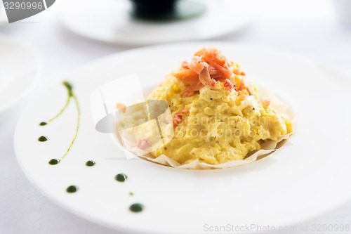 Image of close up of restaurant dish on table