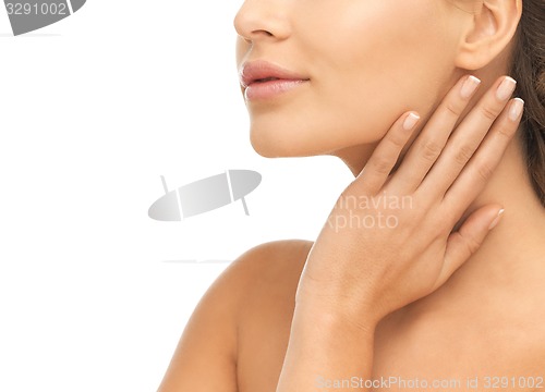 Image of face and hands of beautiful woman