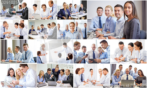 Image of collage with many business people in office