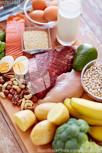 Image of close up of different food items on table