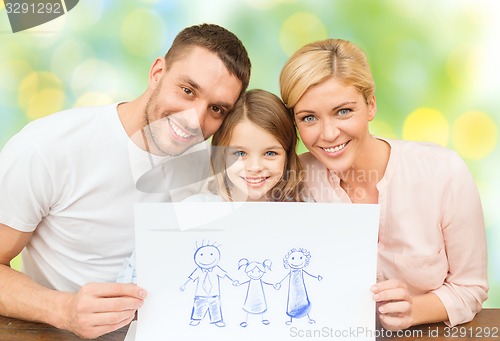 Image of happy family with drawing or picture