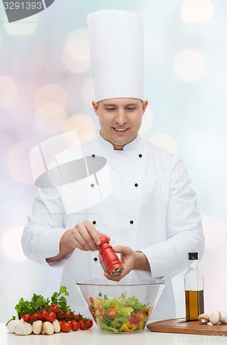 Image of happy male chef cook cooking food