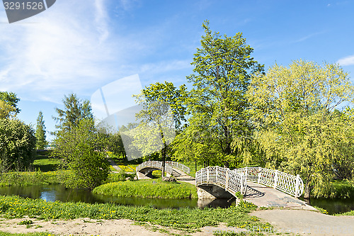 Image of River park with foot bridges in summer