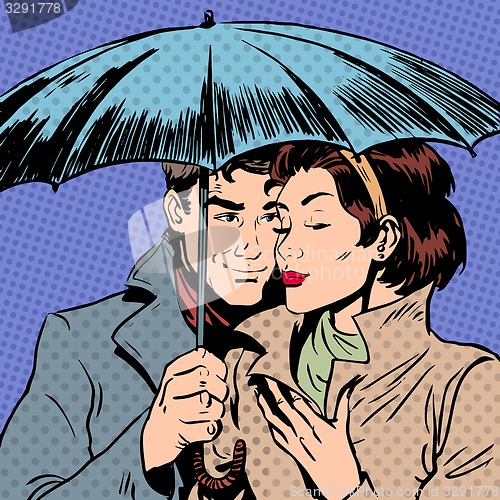 Image of Rain man and woman under umbrella romantic relationship courtshi