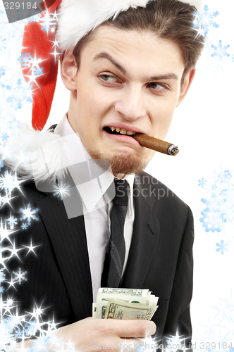 Image of bad santa with snowflakes