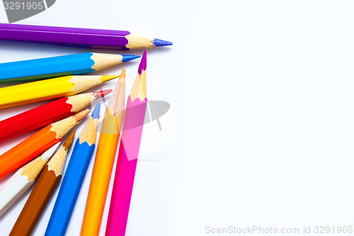 Image of set of colored pencils on white background