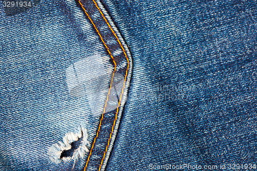 Image of blue jeans pocket closeup