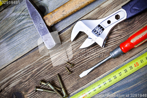 Image of still life with vintage locksmith tools, close up