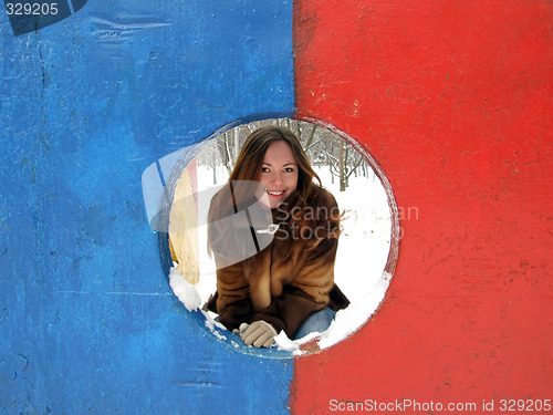 Image of The beautiful girl in the winter in park 1